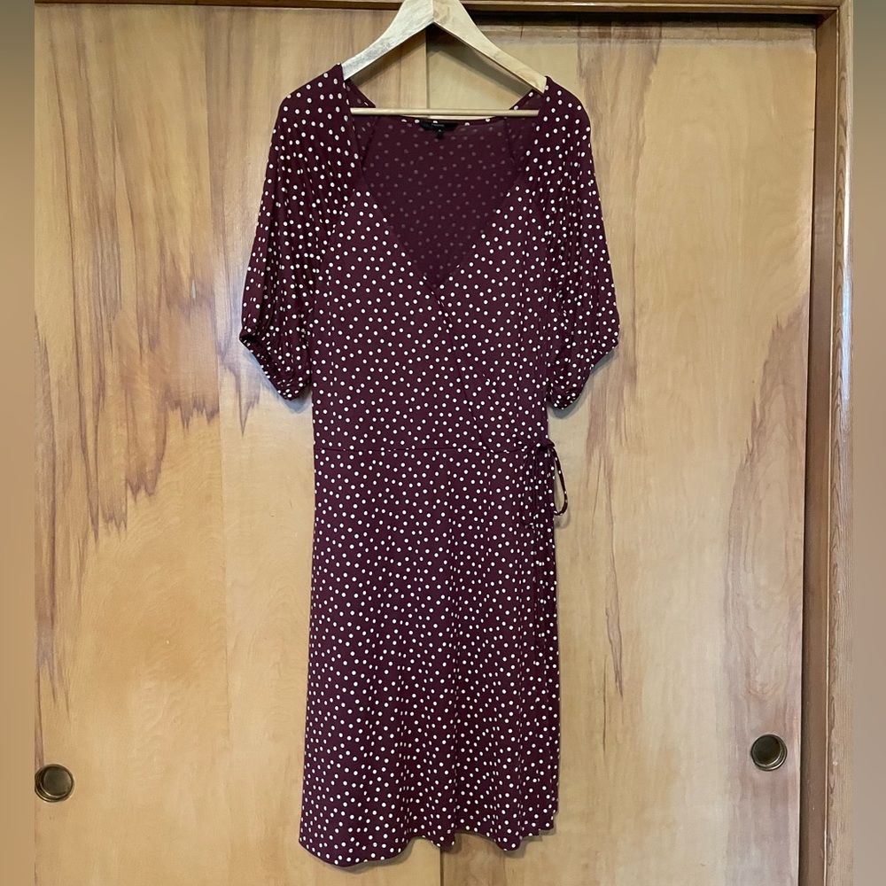 Next UK Burgundy Polka Dot Midi Dress sz US 12